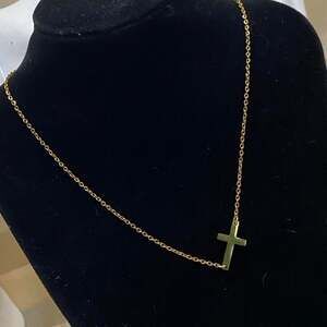 Vintage Gold Tone Cross Necklace Dainty Minimalist Religious